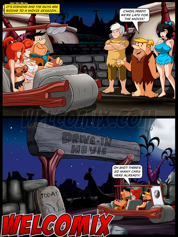 Flintstones Adult Toons - The Flintstoons Making out at the Drive-in: It's tight back here, but you  can sit on my lap